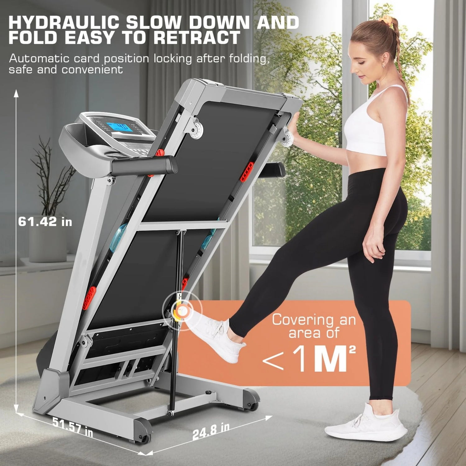 3.0HP Smart Folding Treadmill with App Control, 13-Level Automatic Incline, 300 lbs Weight Capacity, Shock Absorption System, and Maximum Speed of 9 MPH for Home and Office Use