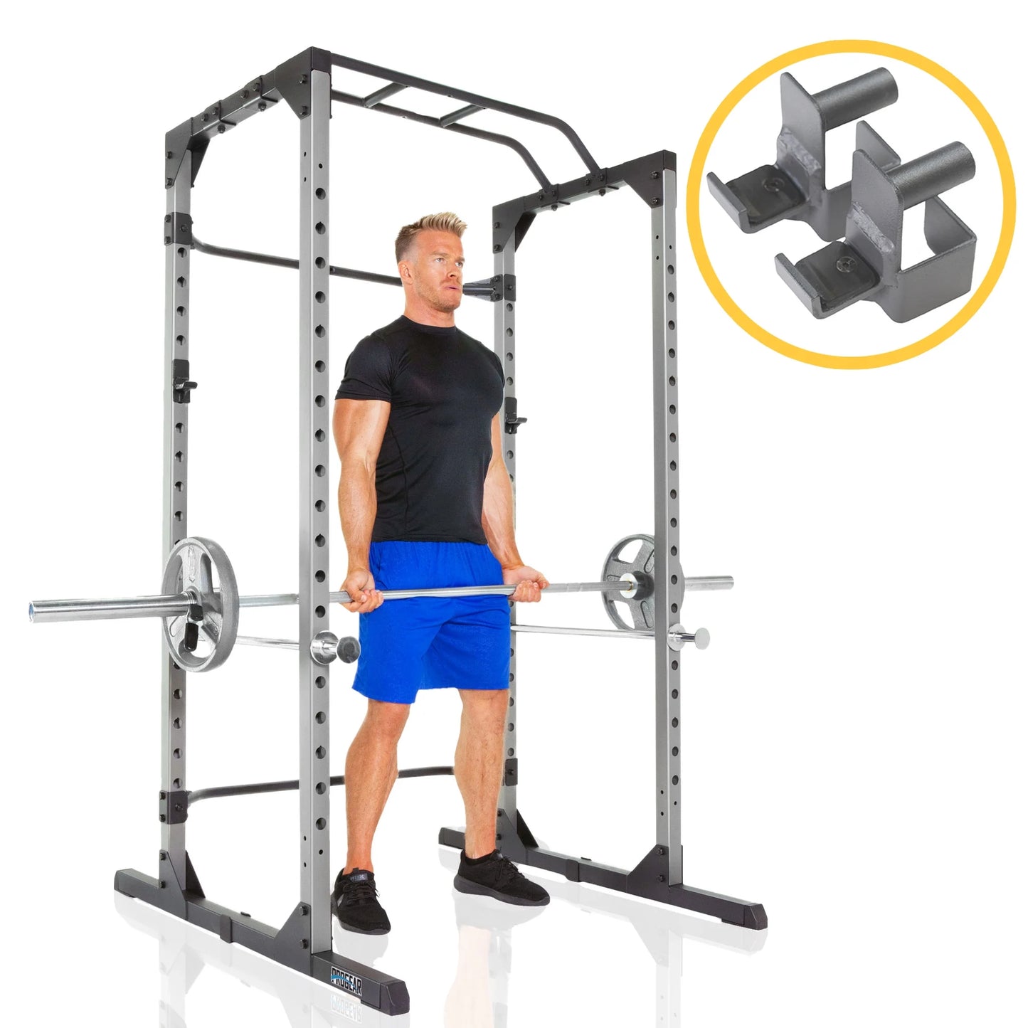 Professional Heavy-Duty Squat Rack Power Cage with J-Hooks and Lat Pulldown Attachment, 800 lb Capacity