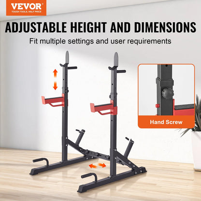 VEVOR Heavy-Duty Adjustable Squat Stand Power Rack with Weight Plate Storage, Supports Up to 600 lbs - Ideal for Home and Gym Fitness Regimens