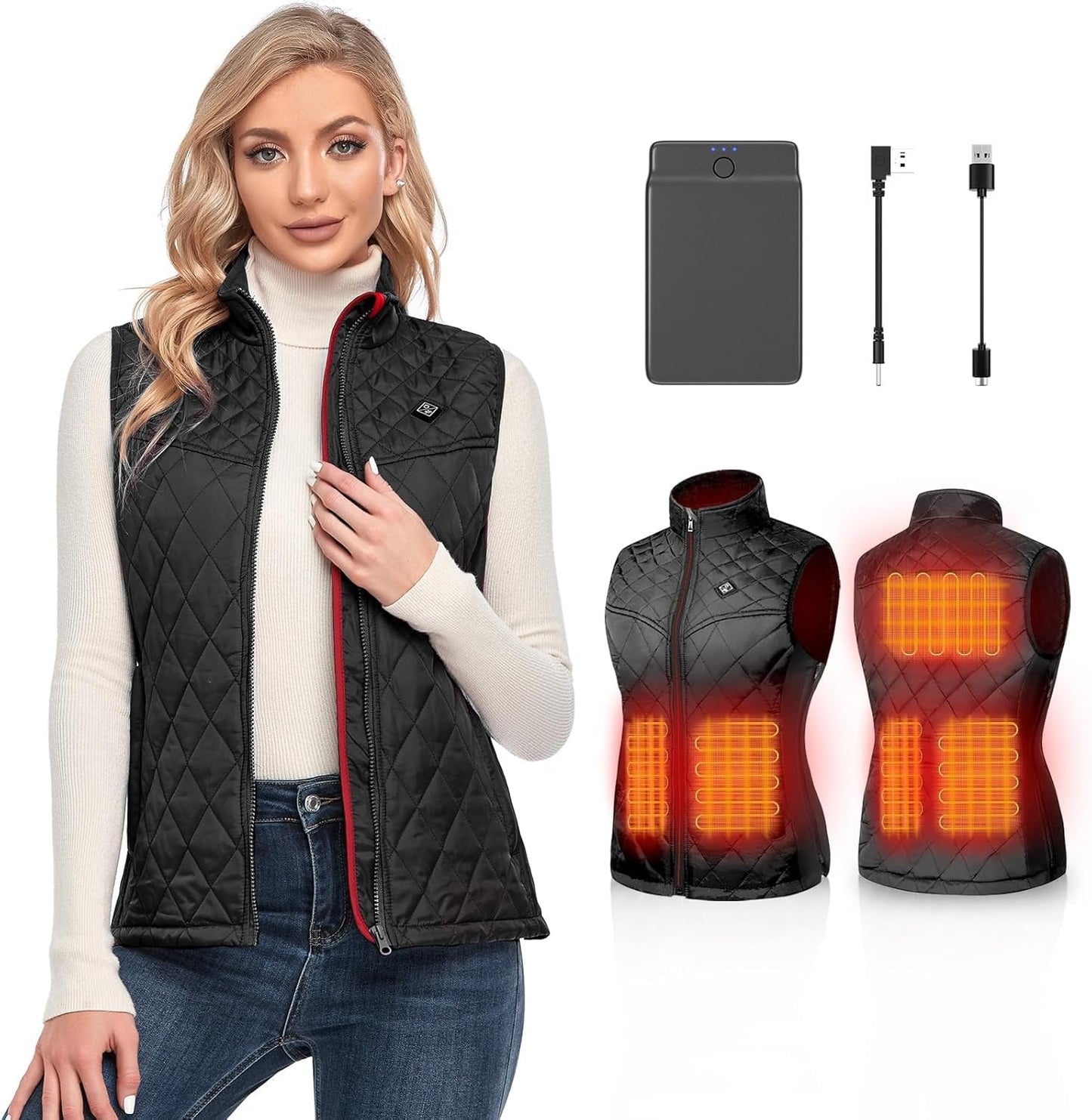 Women's Lightweight USB Rechargeable Heated Vest with Battery Pack for Stylish Warmth