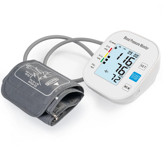 Smart Automatic Upper Arm Blood Pressure Monitor with Backlit Display - Supports 2 Users, Ideal for Home Use - Sleek White Design