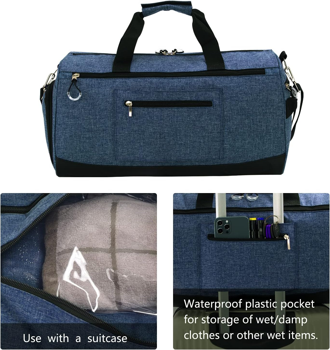 Navy Blue Sports Gym Bag with Shoe Compartment & Wet Pocket - Perfect Duffel for Men & Women!