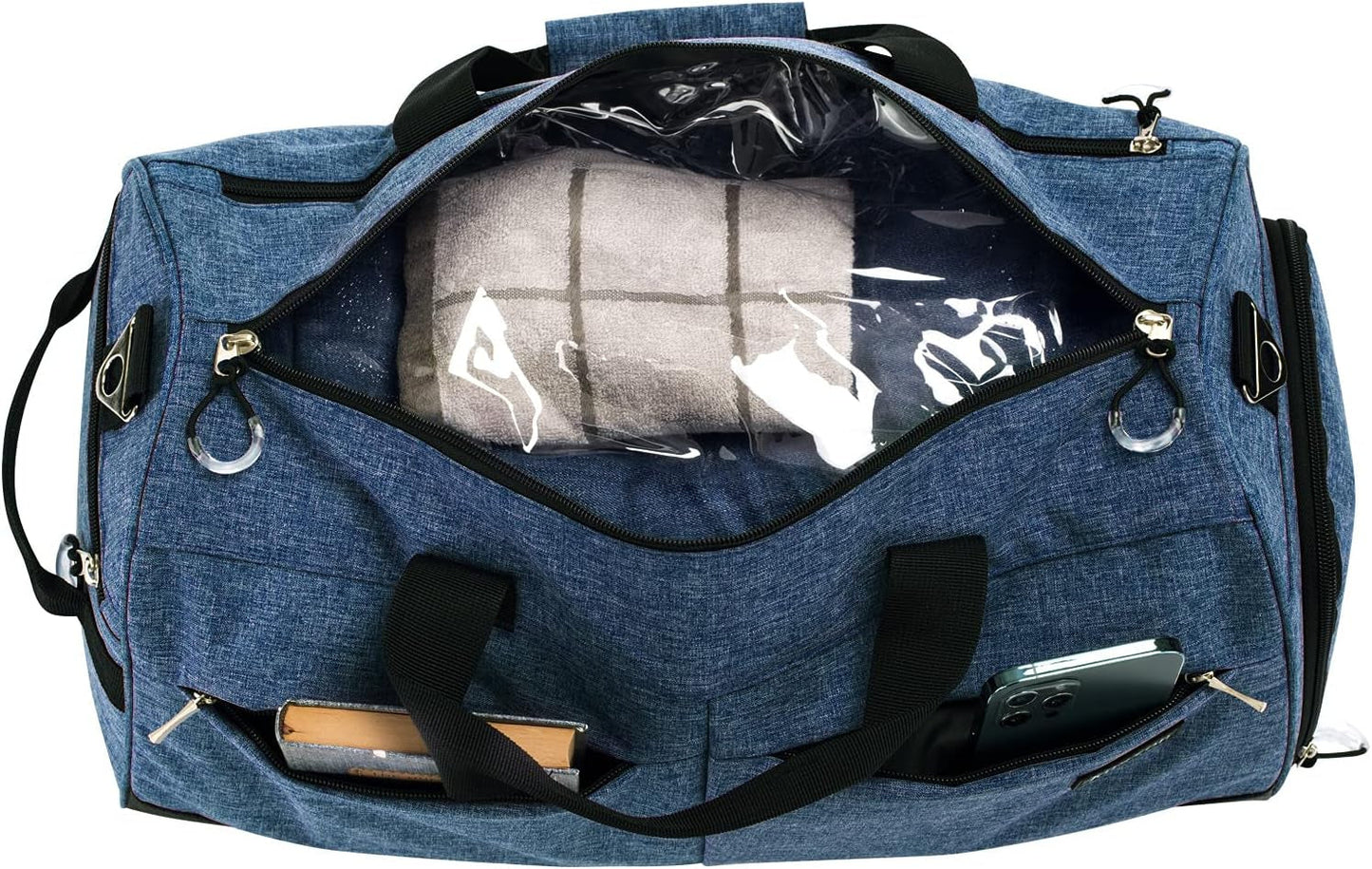 Navy Blue Sports Gym Bag with Shoe Compartment & Wet Pocket - Perfect Duffel for Men & Women!