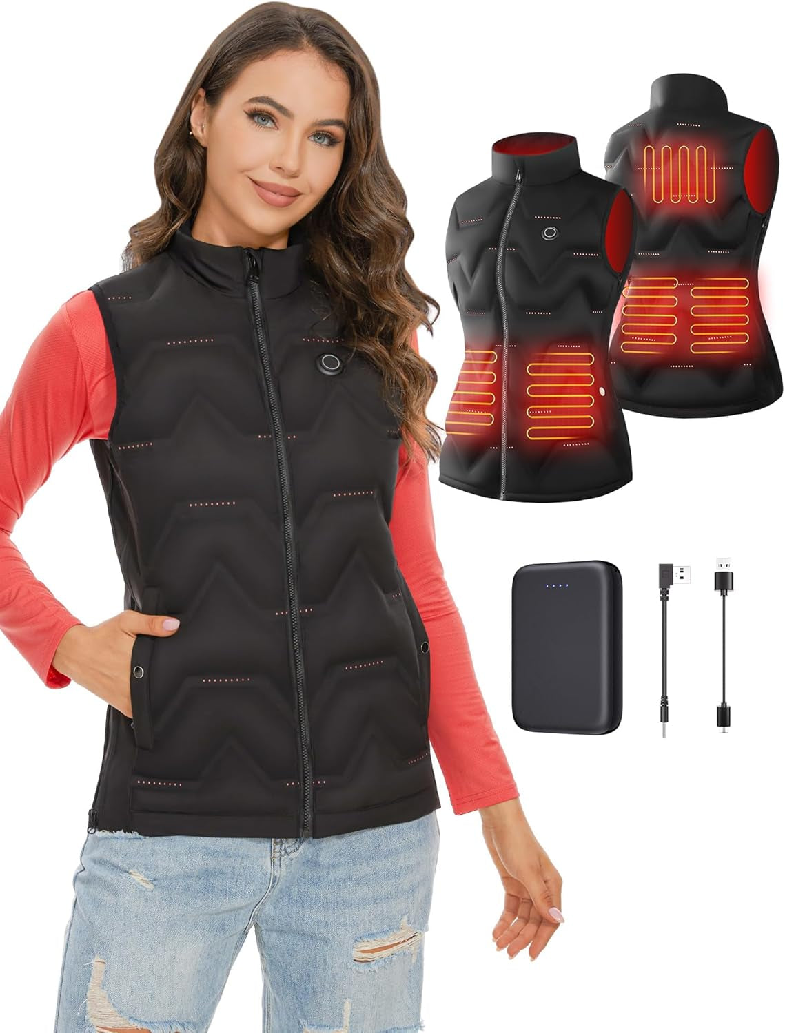 Women's Lightweight USB Rechargeable Heated Vest with Battery Pack for Stylish Warmth