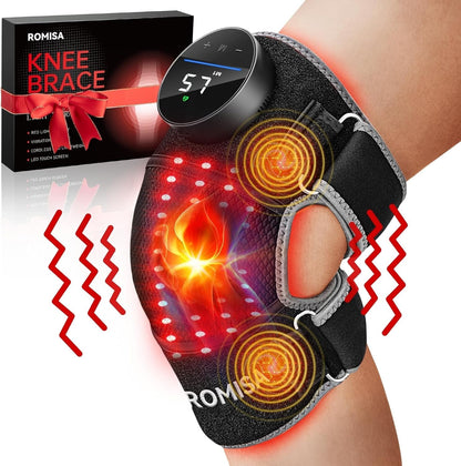 Red Light Therapy Knee Brace Vibration Knee Massage for Pain Relief, 660Nm&850Nm Rechargeable near Infrared Light Therapy Device for Knee/Elbow/Shoulder Faster Recovery for Cordless Use