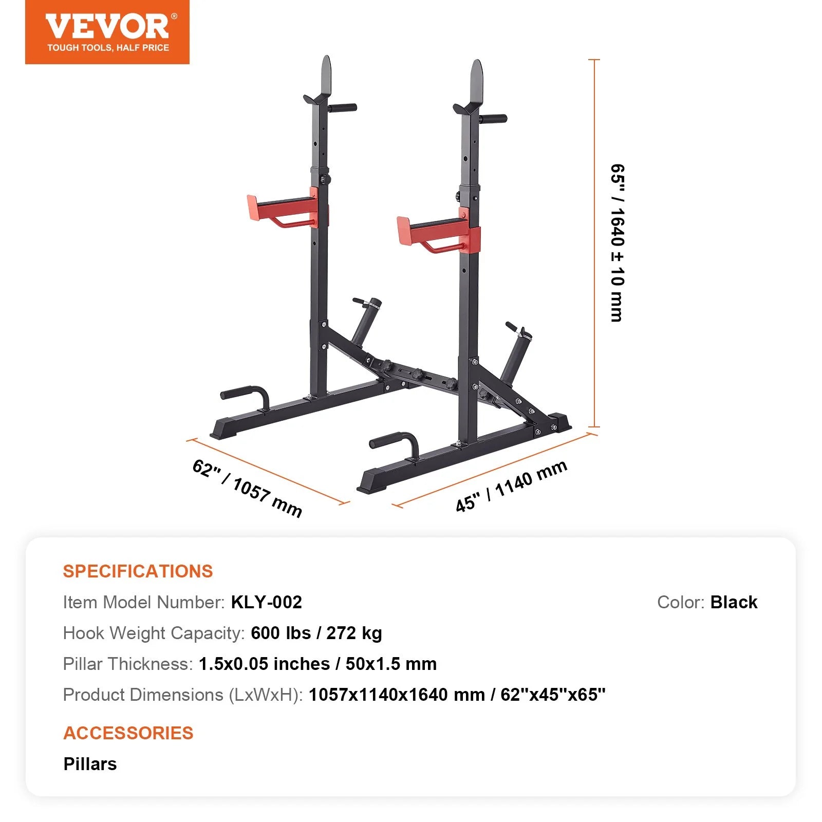 VEVOR Heavy-Duty Adjustable Squat Stand Power Rack with Weight Plate Storage, Supports Up to 600 lbs - Ideal for Home and Gym Fitness Regimens