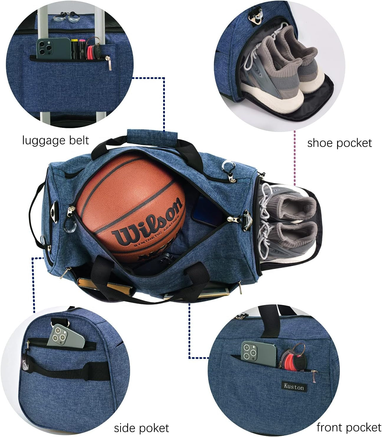 Navy Blue Sports Gym Bag with Shoe Compartment & Wet Pocket - Perfect Duffel for Men & Women!