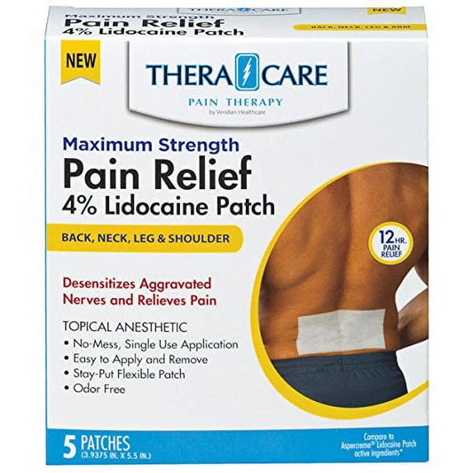 Thera|Care Pain Relief Patch | 4% Lidocaine Patch | 3.9” X 5.5” | 5-Count Box