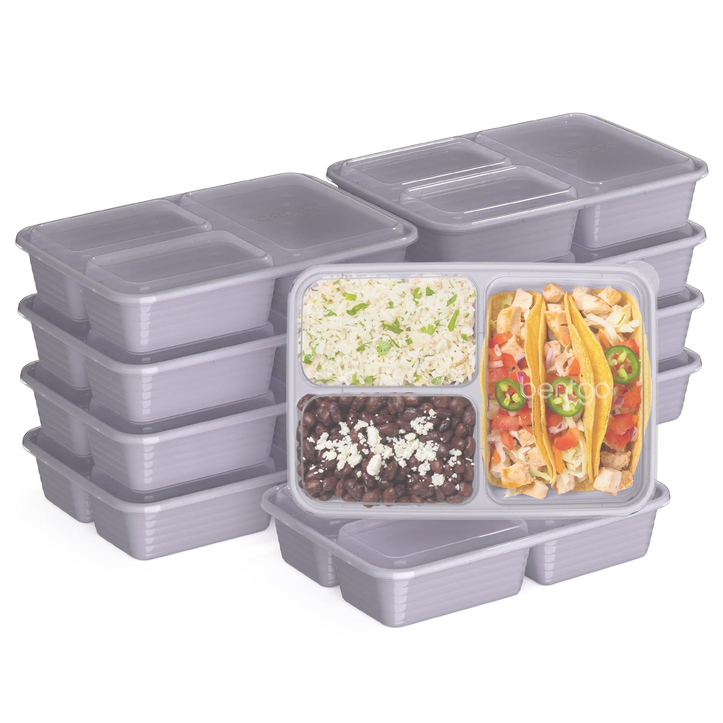 ® Prep 3-Compartment Containers - 20-Piece Meal Prep Kit with 10 Trays & 10 Custom-Fit Lids - Durable Microwave, Freezer, Dishwasher Safe Reusable Bpa-Free Food Storage Containers - Lilac