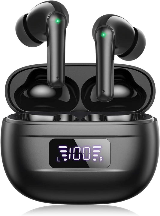 Wireless Bluetooth Earbuds with 76 Hours Playback, Noise Cancellation, Clear Call Quality, Power Display, Portable Charging Case, Lightweight, IPX7 Waterproof, Compatible with Android and iOS