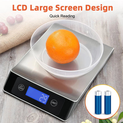 ,  Food Scales for Kitchen, LCD Display in Grams, Ounces, Pounds, Kilogram, Milliliter, Digital Food Scale for Weight Loss, Baking and Cooking, Stainless Steel