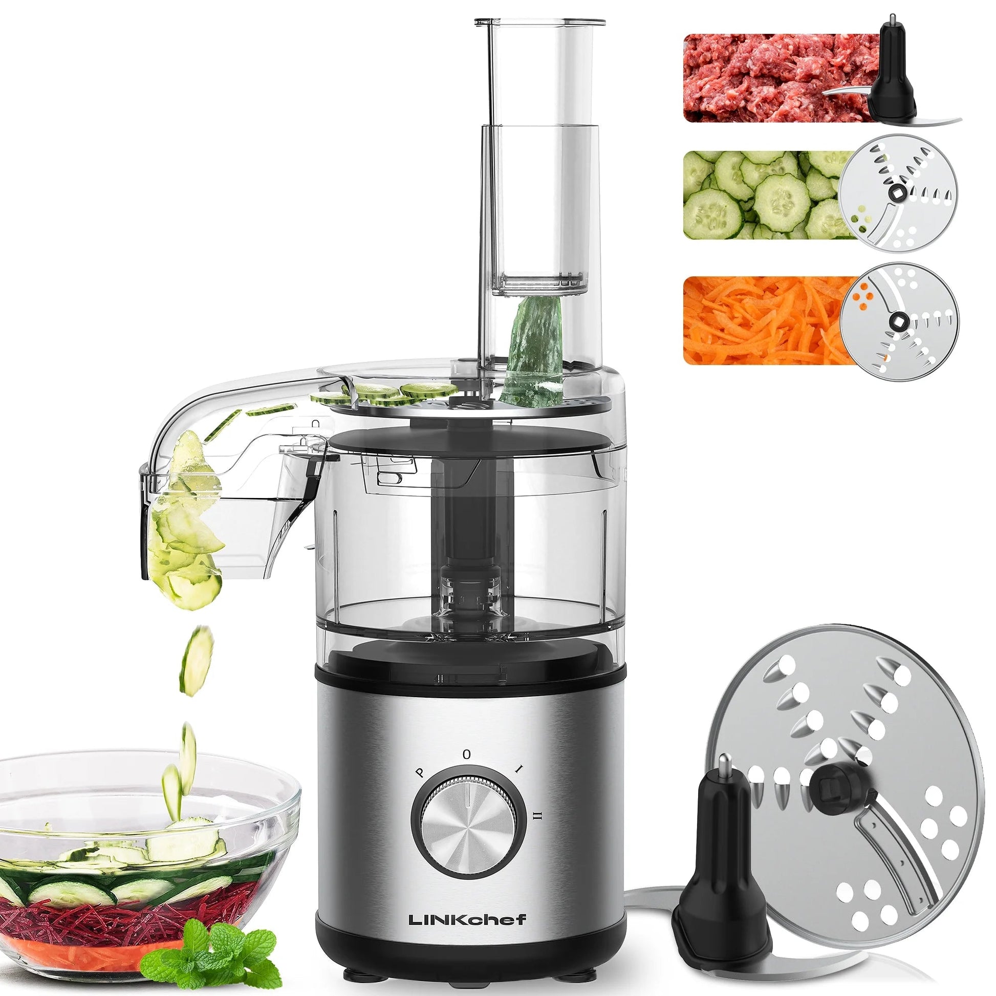 2 in 1 Food Processor, 2-Cup Continuous Feed Food Processor with Reversible Shredding and Slicing Disc