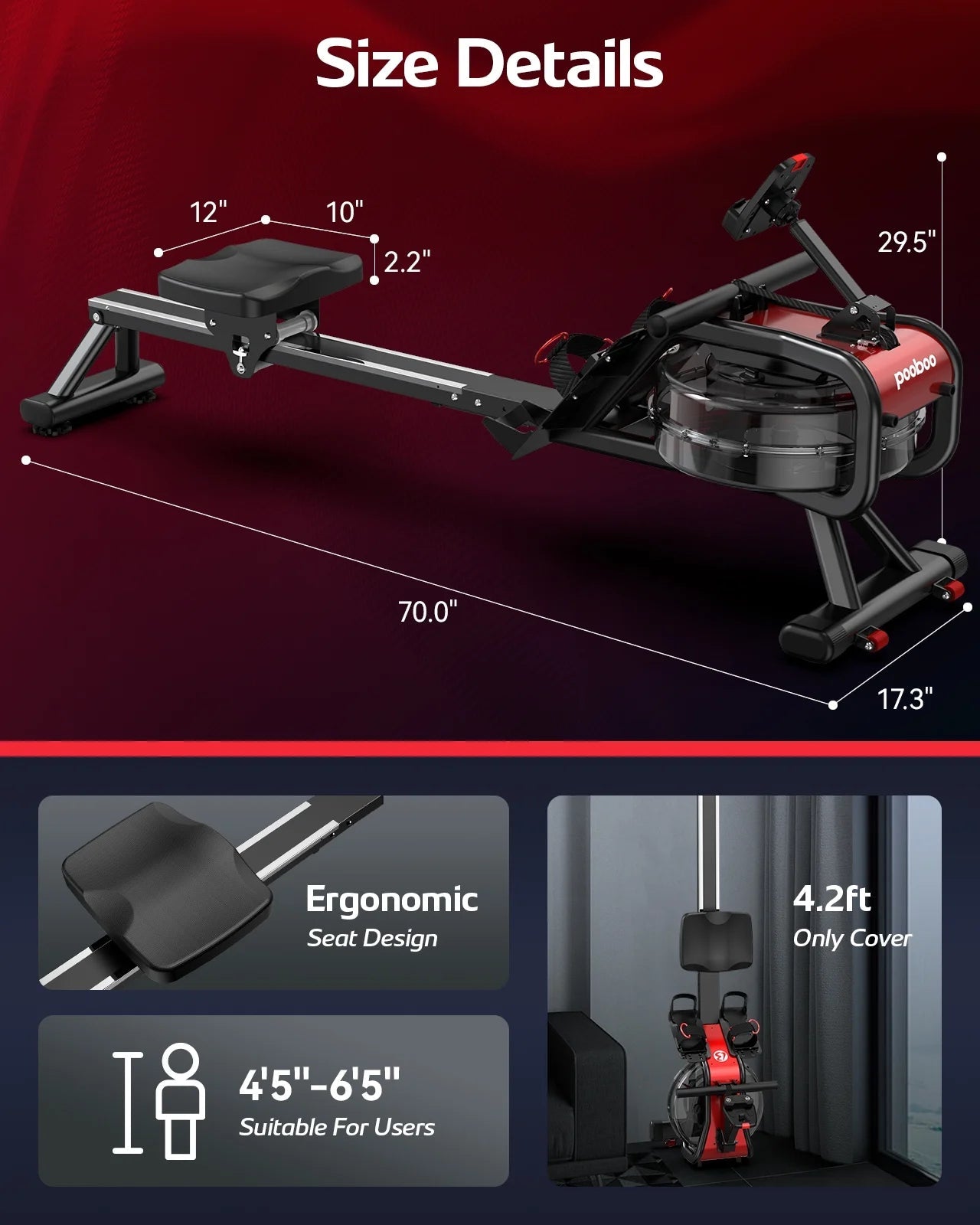 Foldable Bluetooth Water Rowing Machine - 350Lb Capacity for Home Fitness