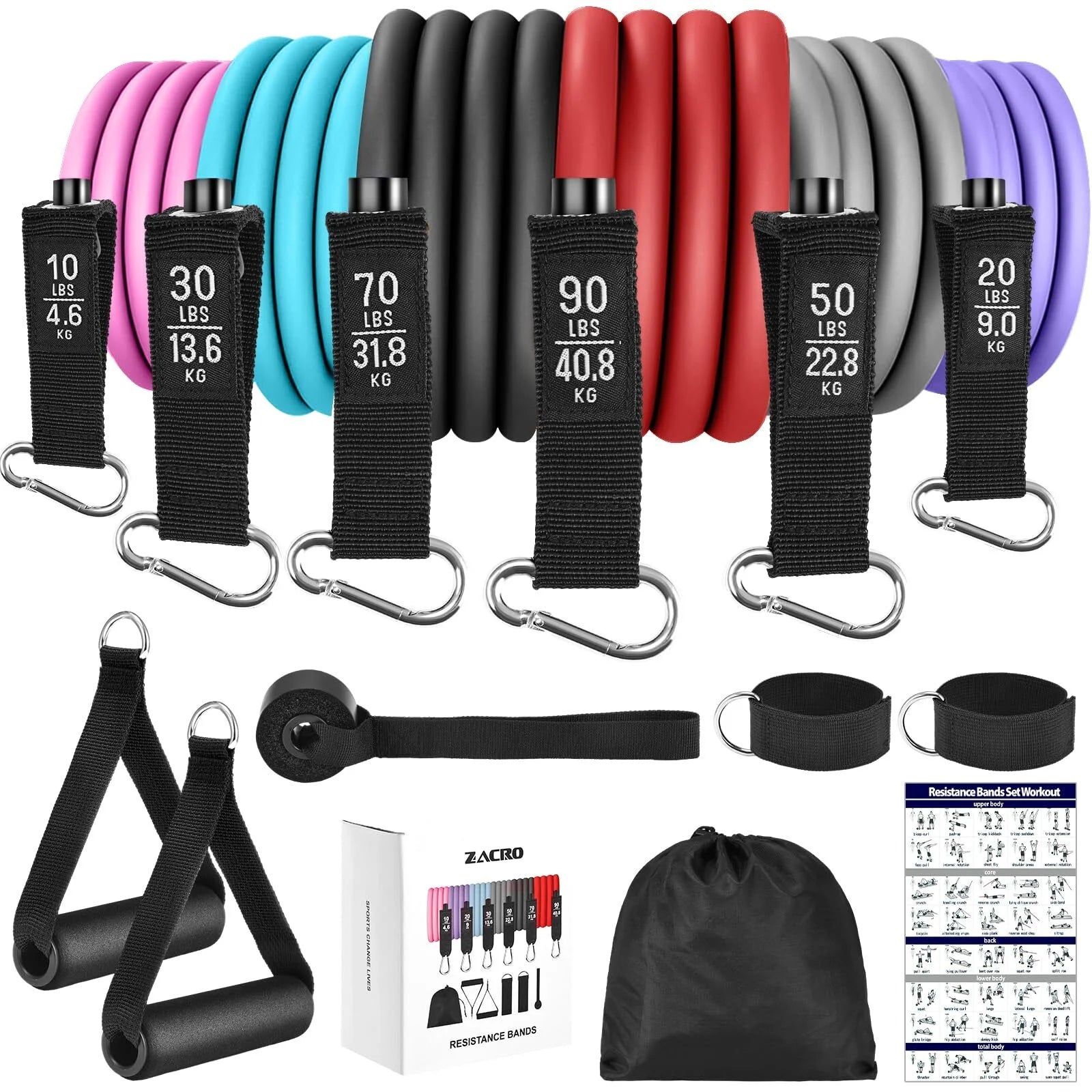 Heavy-Duty Resistance Bands Set - 270 lbs with Handles and Door Anchor for Muscle Training and Stretching Workouts at Home