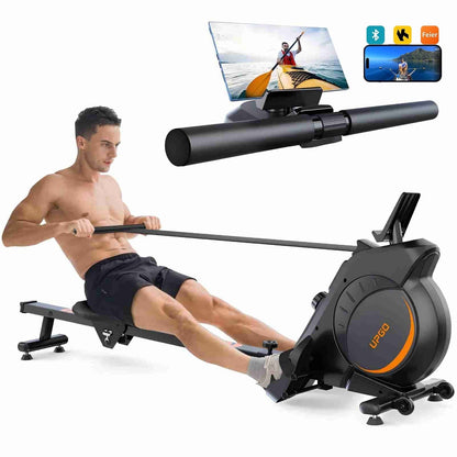 Magnetic Rowing Machine 350 LB Weight Capacity - Foldable Rower for Home Use with Bluetooth, App Supported, Tablet Holder and Comfortable Seat Cushion