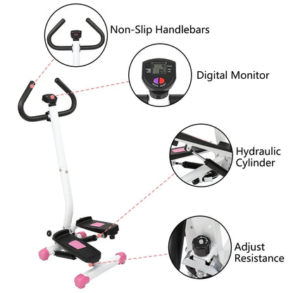 Pink Mini Aerobic Stepper with Handle - Compact Stair Climber Fitness Machine