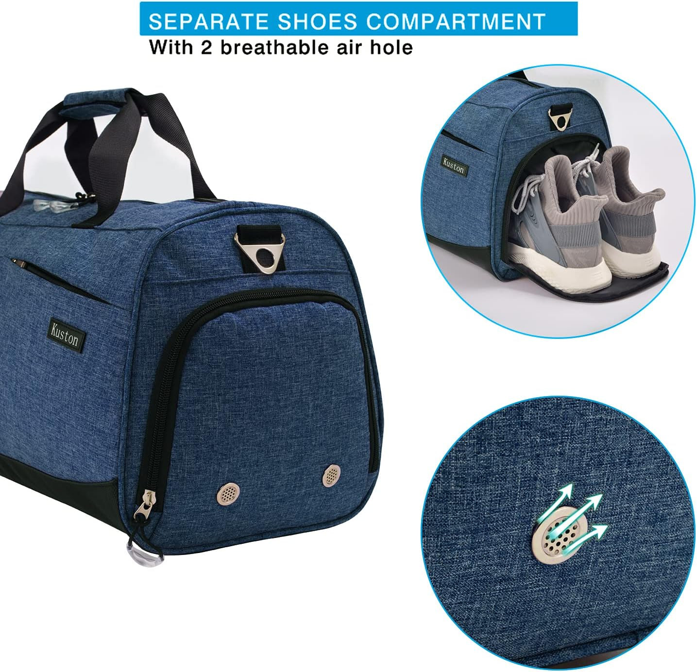 Navy Blue Sports Gym Bag with Shoe Compartment & Wet Pocket - Perfect Duffel for Men & Women!