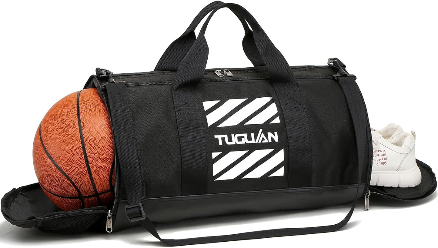 Professional Basketball Gym Duffle Bag for Men and Women with Wet Pocket and Shoe Compartment, 40L Capacity, Ideal for Travel and Overnight Use, Black