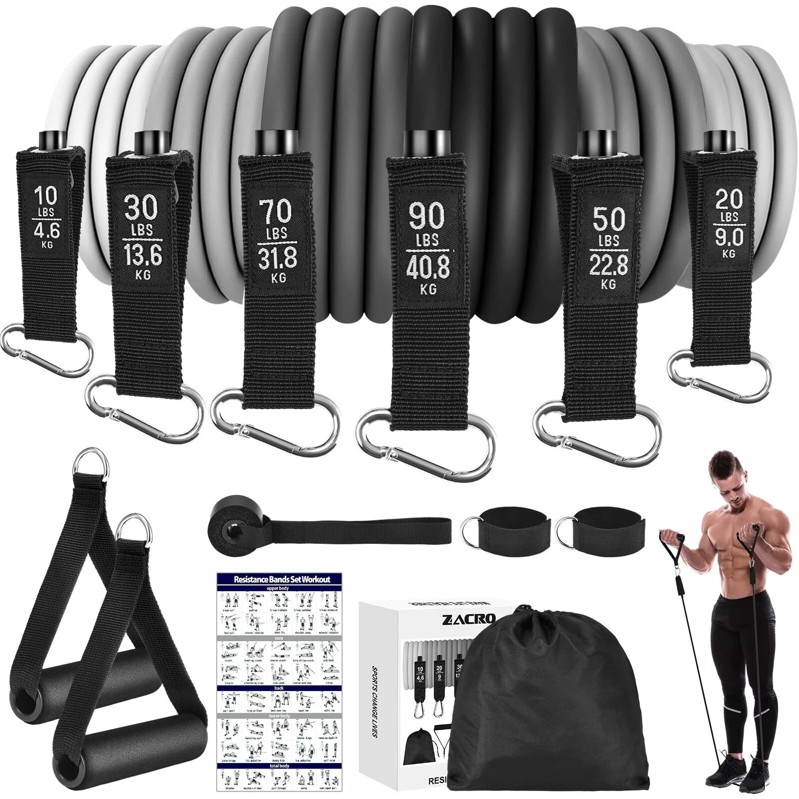 Heavy-Duty Resistance Bands Set - 270 lbs with Handles and Door Anchor for Muscle Training and Stretching Workouts at Home