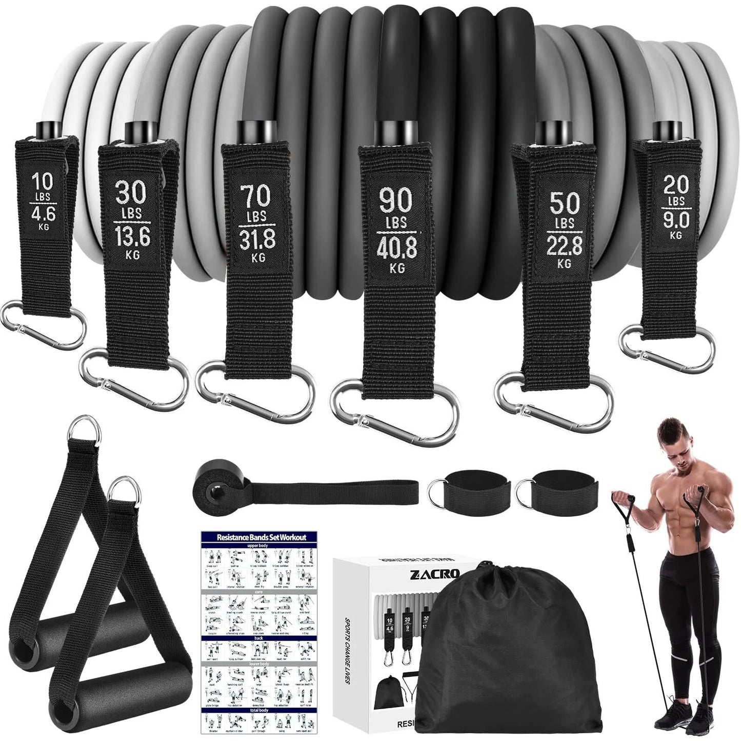 Heavy-Duty Resistance Bands Set - 270 lbs with Handles and Door Anchor