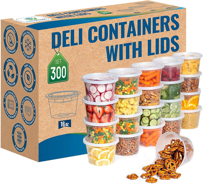 Deli Plastic Food Containers with Airtight Lids [50 Sets], Leakproof Slime Small Combo Pack [Reusable, Storage, Disposable, Meal Prep, Soup, Microwaveable & Freezer Safe] (8Oz)